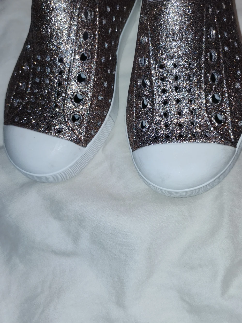 Native Shoes Kids Slip-On Sneakers in Rose Gold Glitter